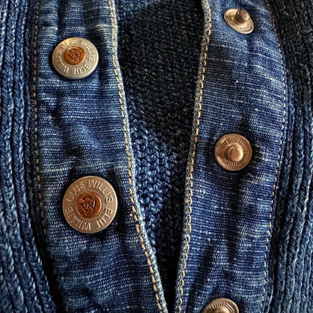 VTG Blue Willi's Heavyweight Pure Indigo Cotton Pullover Henley Sweater
